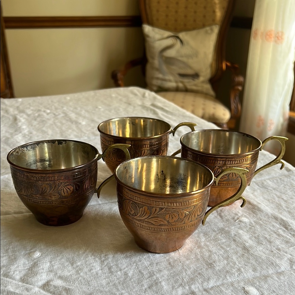 Vintage Copper and Brass Teacups (set of 4).